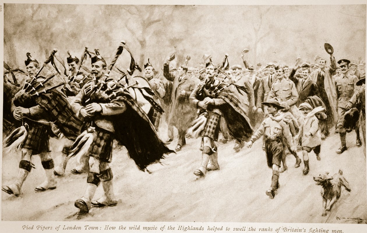 Pied Pipers of London Town: Hvordan højlandets vilde musik var med til at svulme op i rækken af britiske kæmpende mænd, 1914-19 af English School