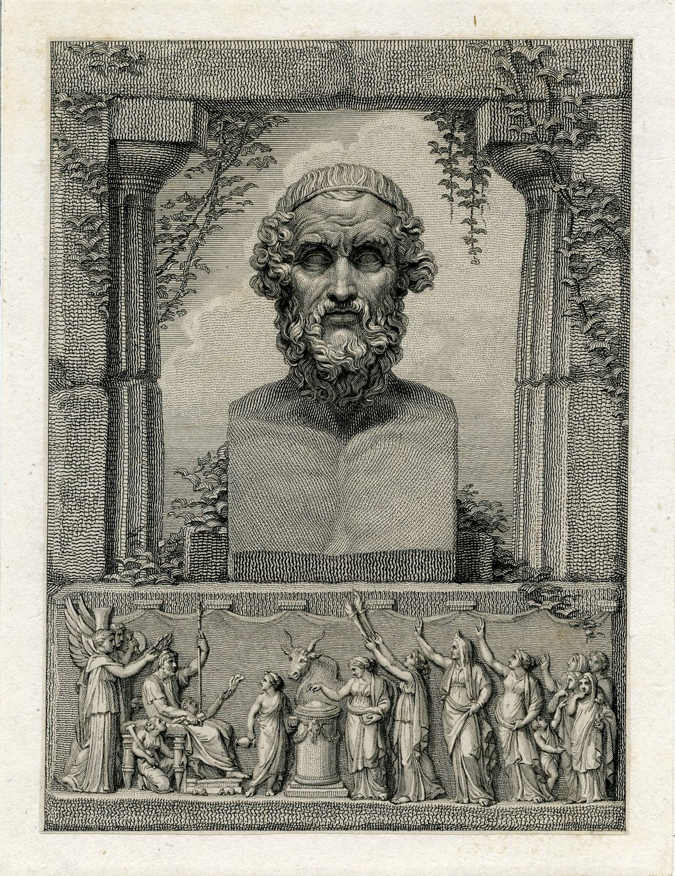 Pindar, oldgræsk lyrisk digter (c.522-c.433 f.Kr.) (gravering) af English School
