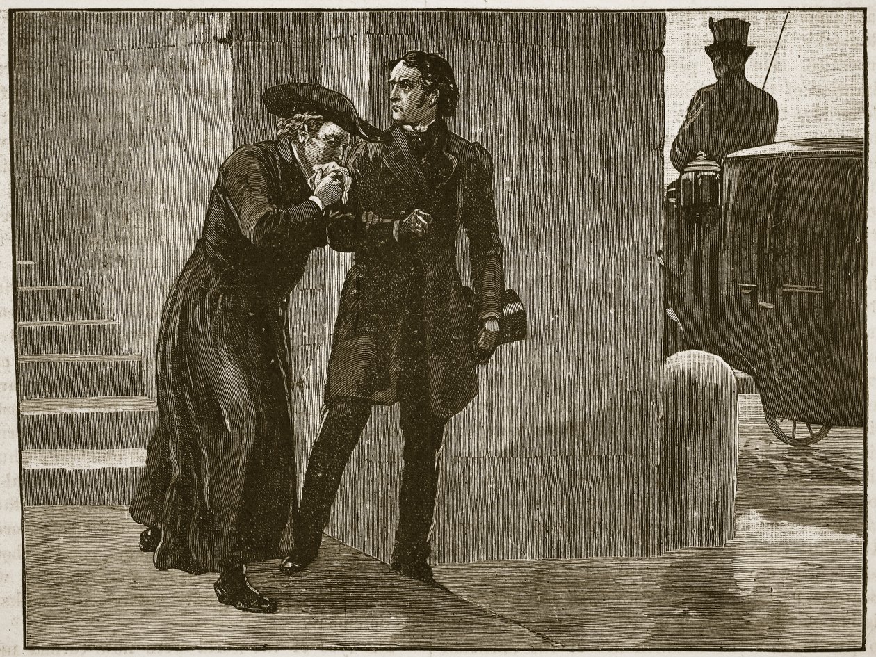 Pius IX forlader Vatikanet i forklædning, 1848, illustration fra Cassells Illustrated History of England (sepiafoto) af English School