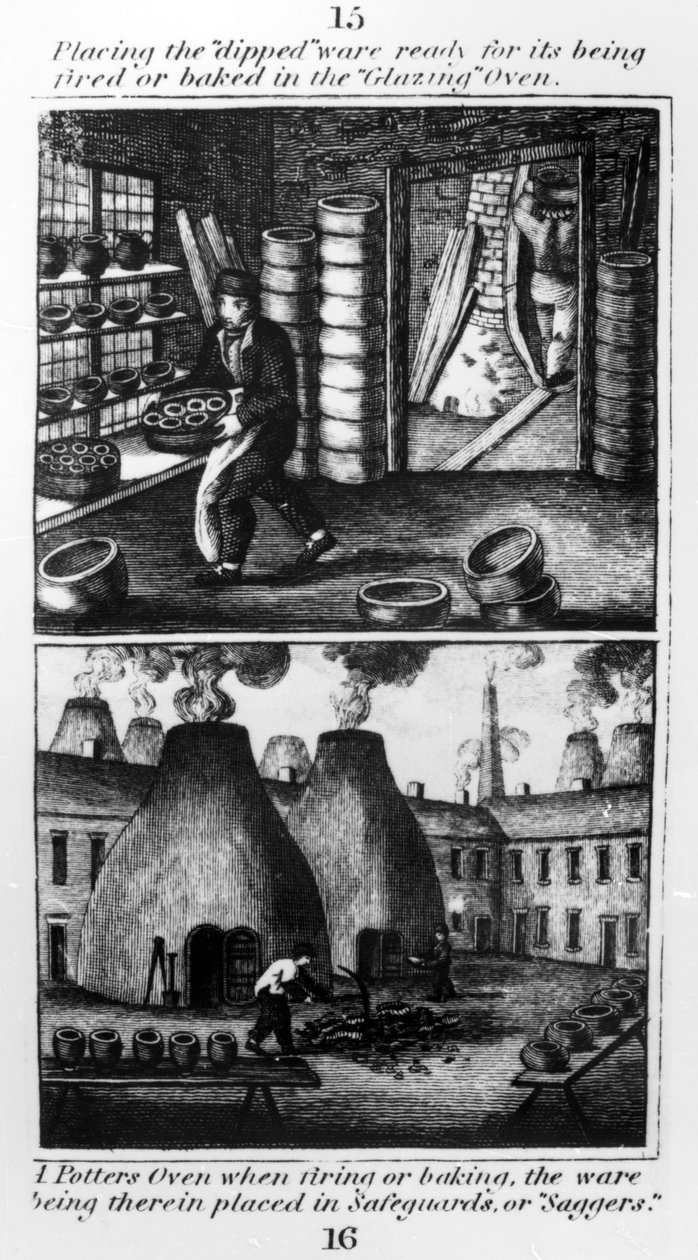 Anbringelse af det dyppede service i glasovnen, 1827 af English School