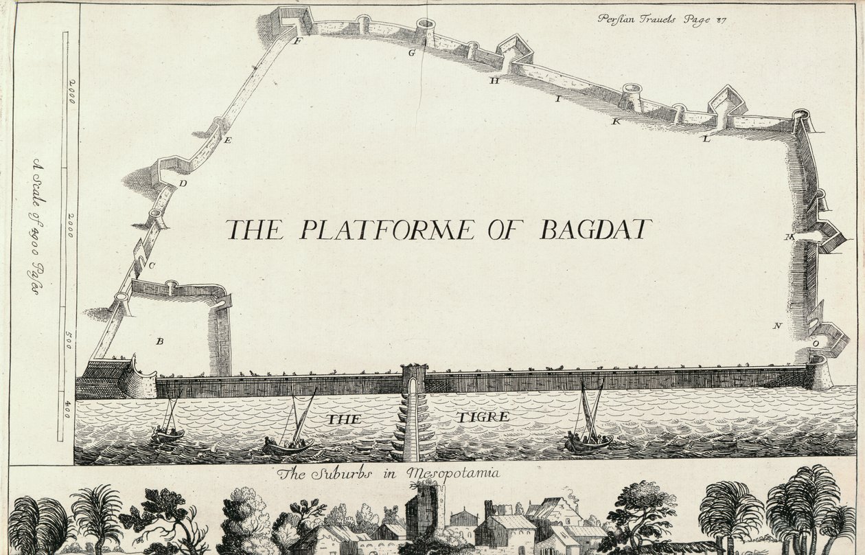 Plan of Bagdad, fra en engelsk oversættelse af Les Six Voyages de J.B. Tavernier af English School