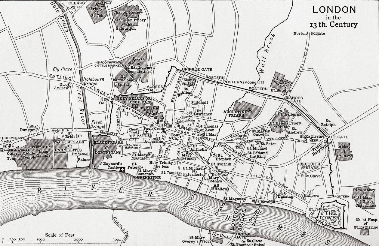 Plan over London i det 13. århundrede, fra 
