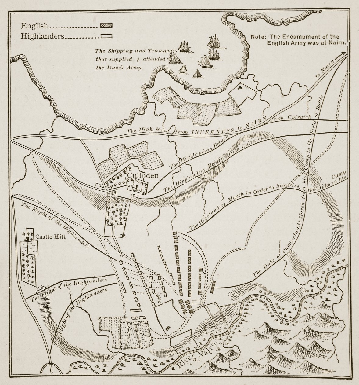 Plan for slaget ved Culloden, 16. april 1746 af English School