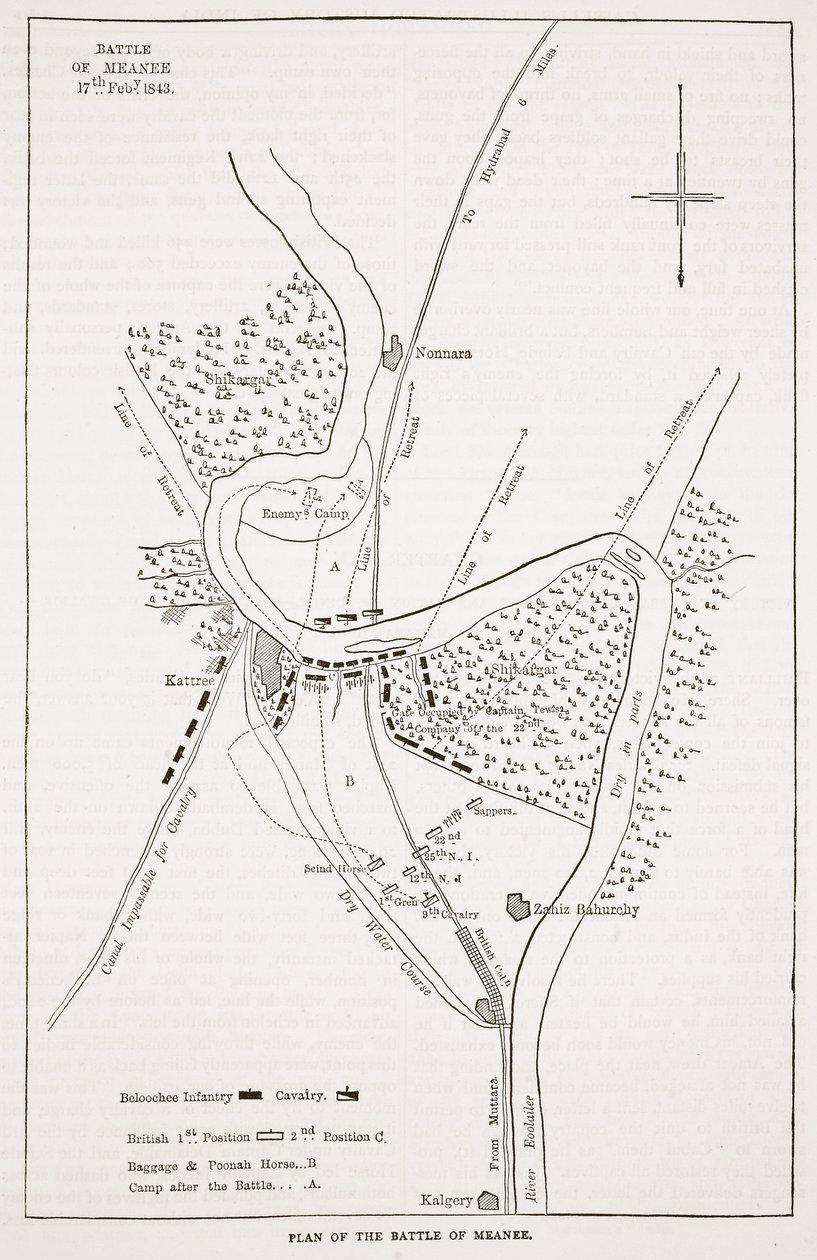 Plan for slaget ved Meeanee, illustration fra Cassell
