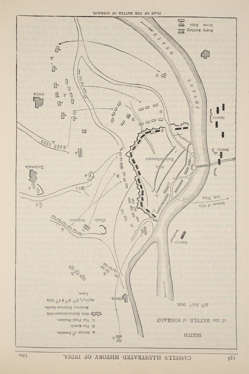 Plan for slaget ved Sobraon, 10. februar 1846, illustration fra Cassell