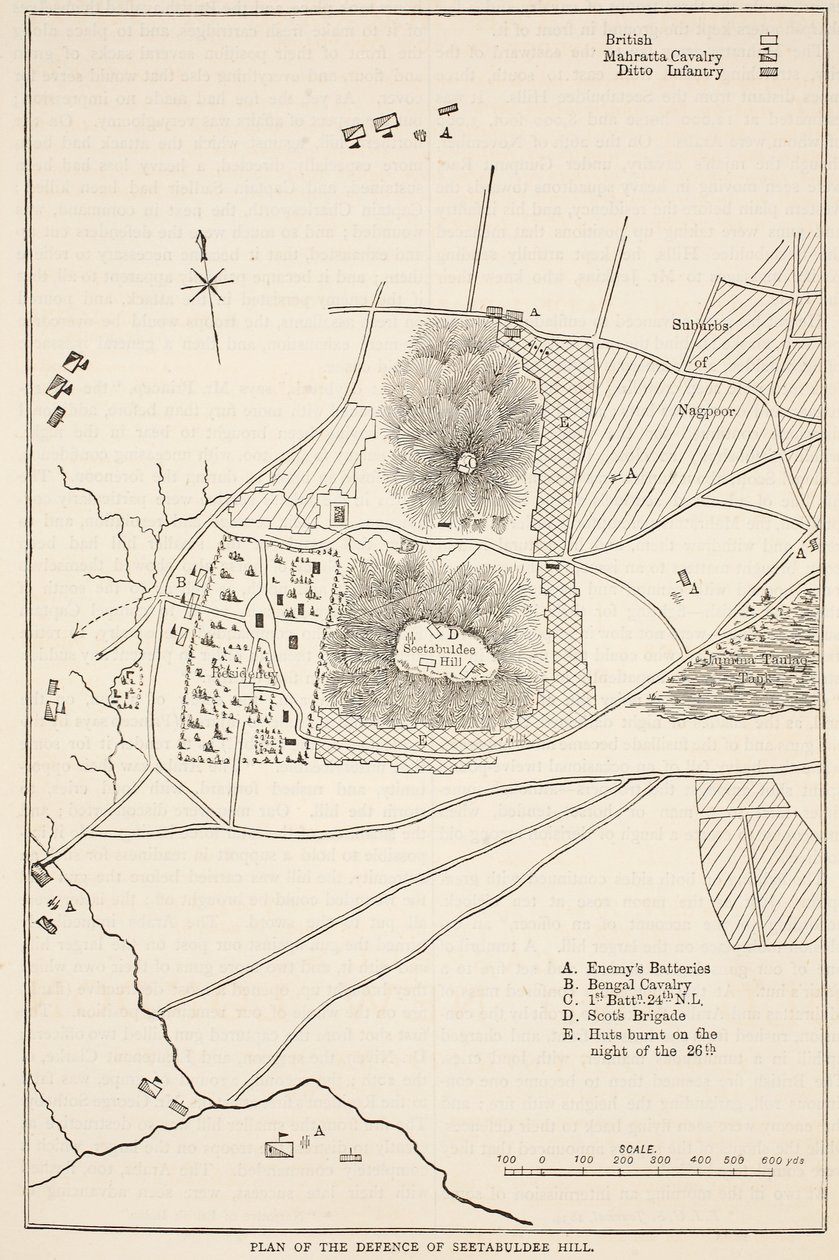 Plan for forsvaret af Sitabuldi Hill, illustration fra Cassell