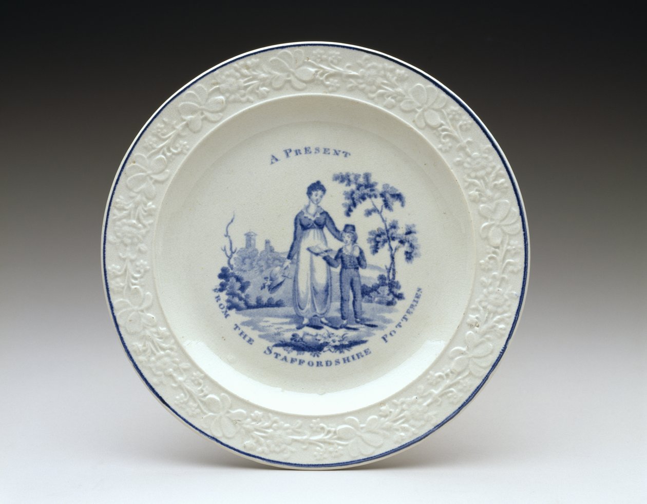 plade, c. 1820 (blyglaseret lertøj med transfertryk) af English School