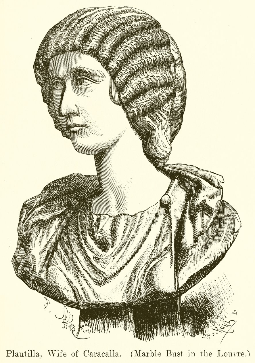 Plautilla, hustru til Caracalla. (Marmorbuste i Louvre) (gravering) af English School