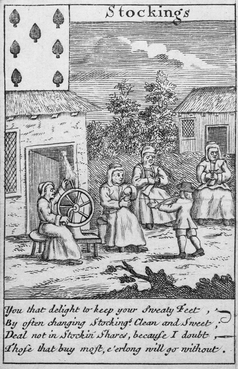 Spillekort, der viser arbejdere, der laver strømper (tryk) (detalje af 392627) af English School