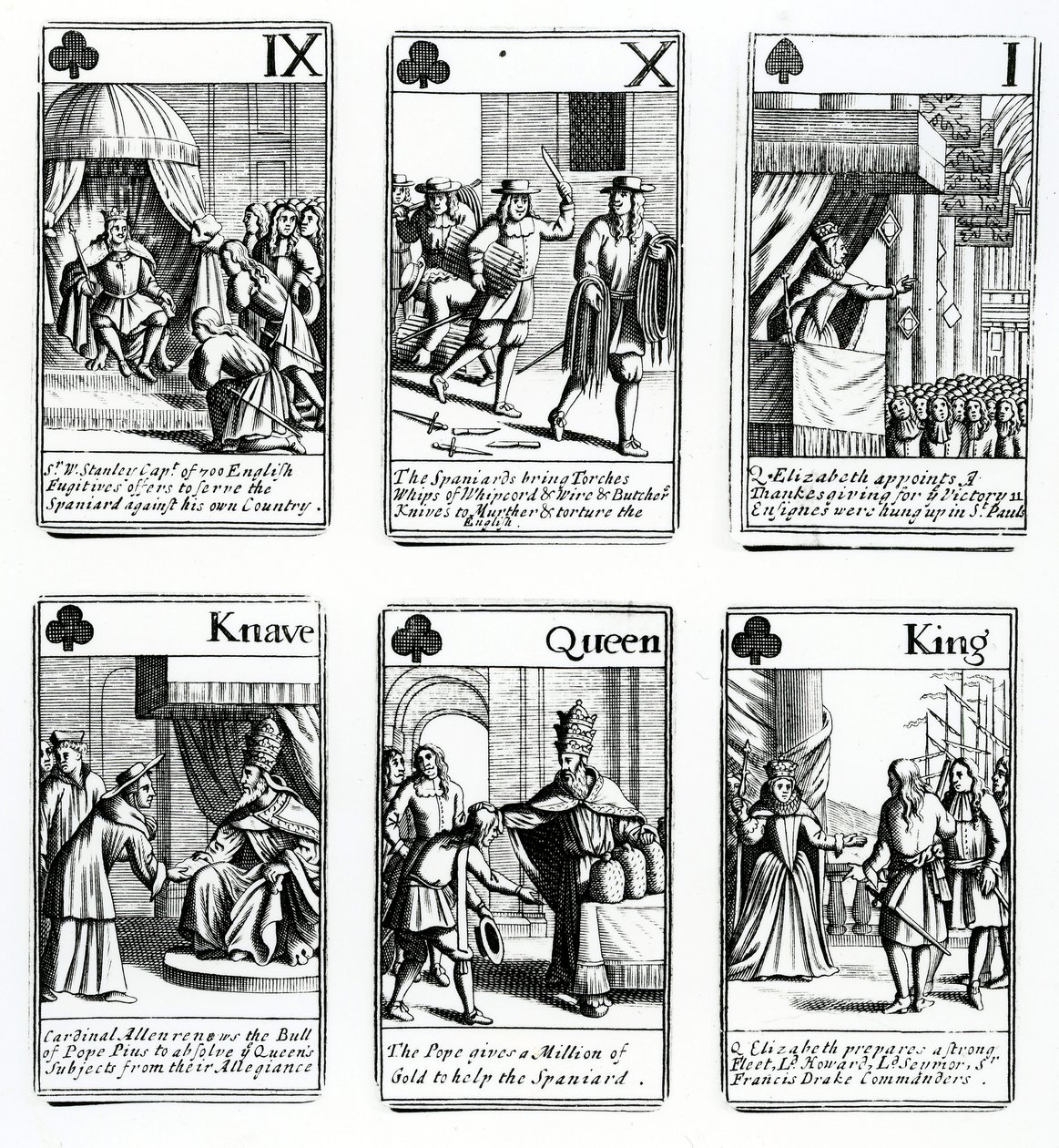 Spillekort, der skildrer begivenhederne fra den spanske armada, 1699 af English School