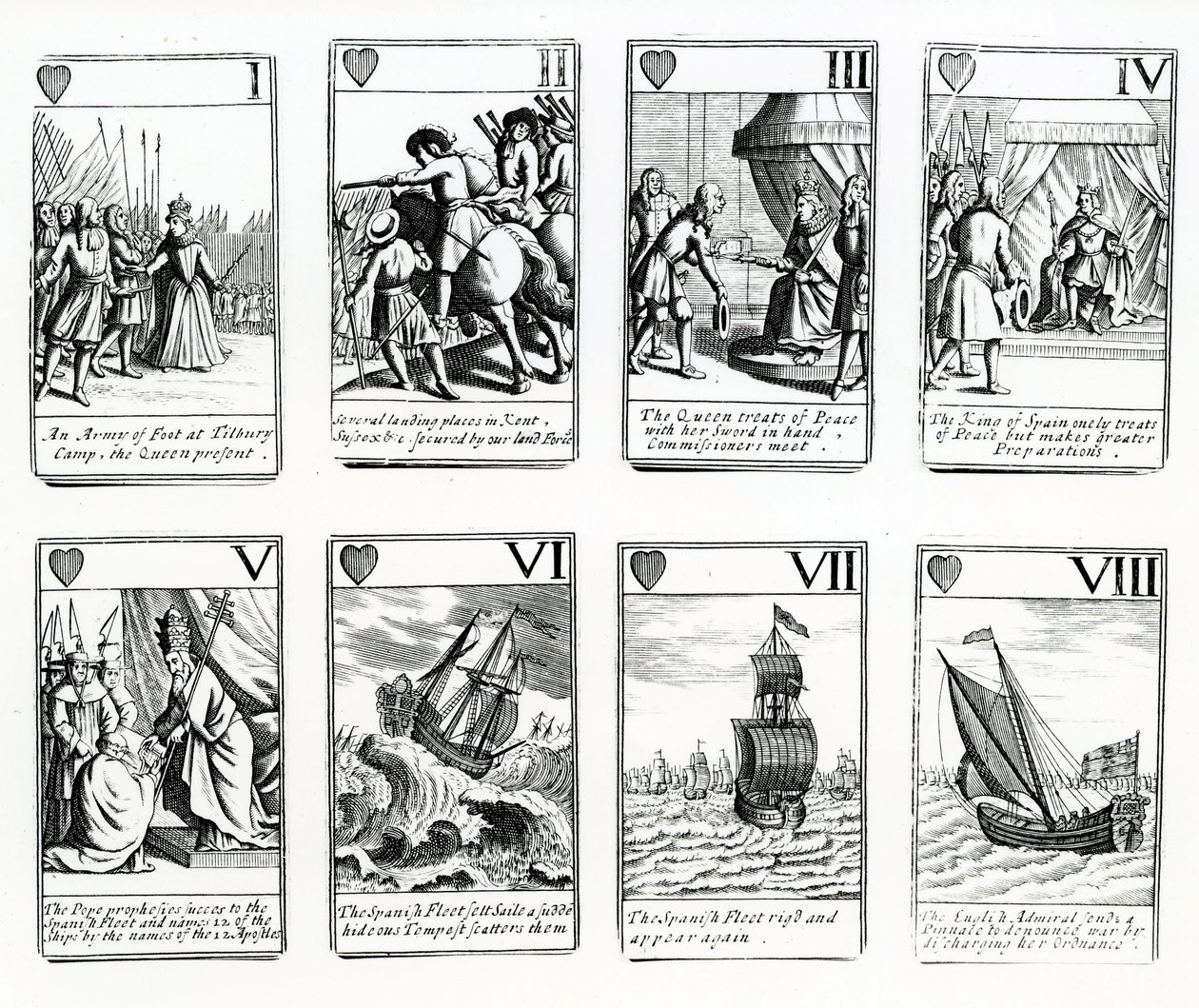 Spillekort, der skildrer begivenhederne fra den spanske armada, 1699 af English School