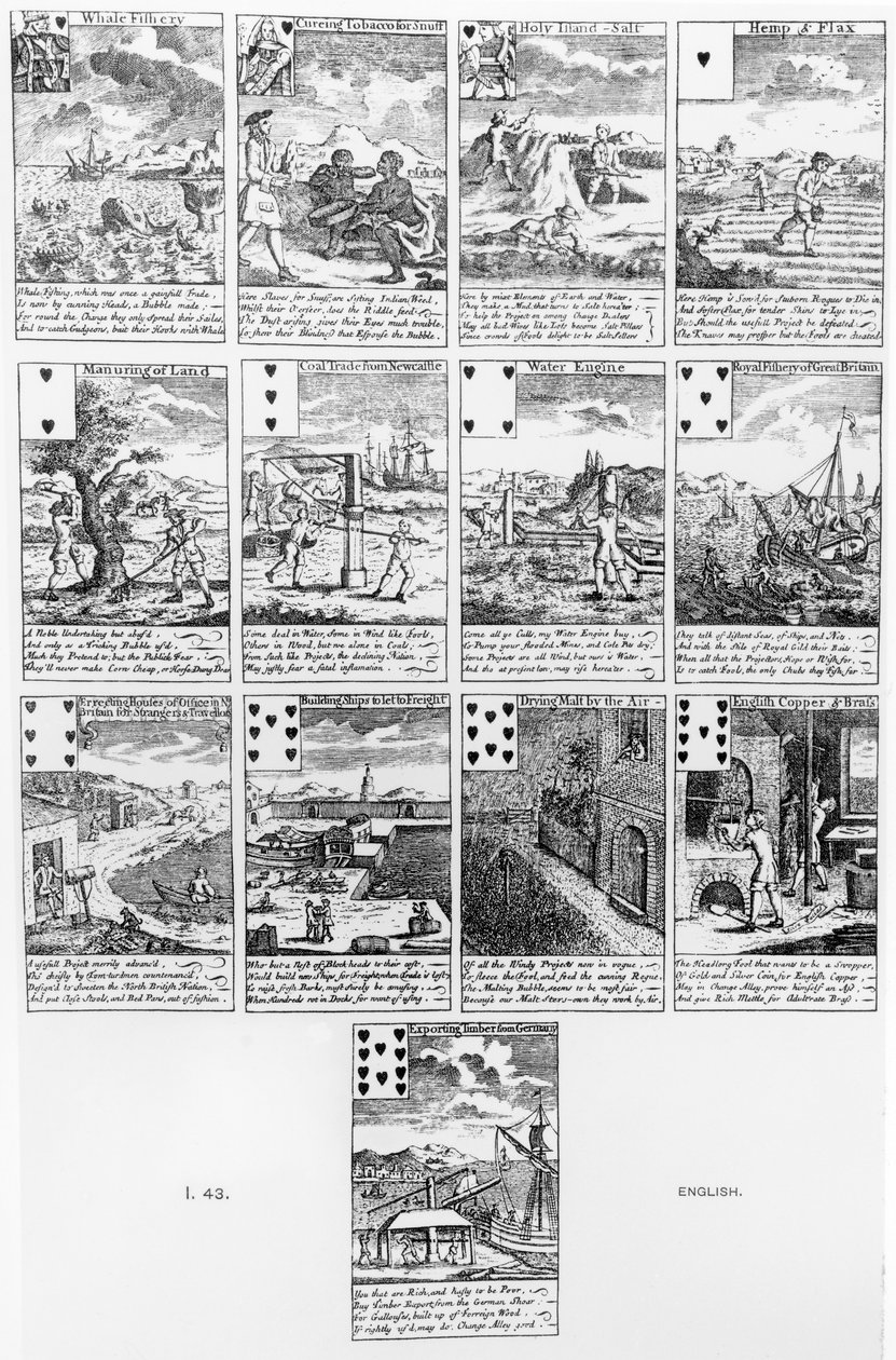 Spillekort satiriske boble ventures, c.1720 af English School