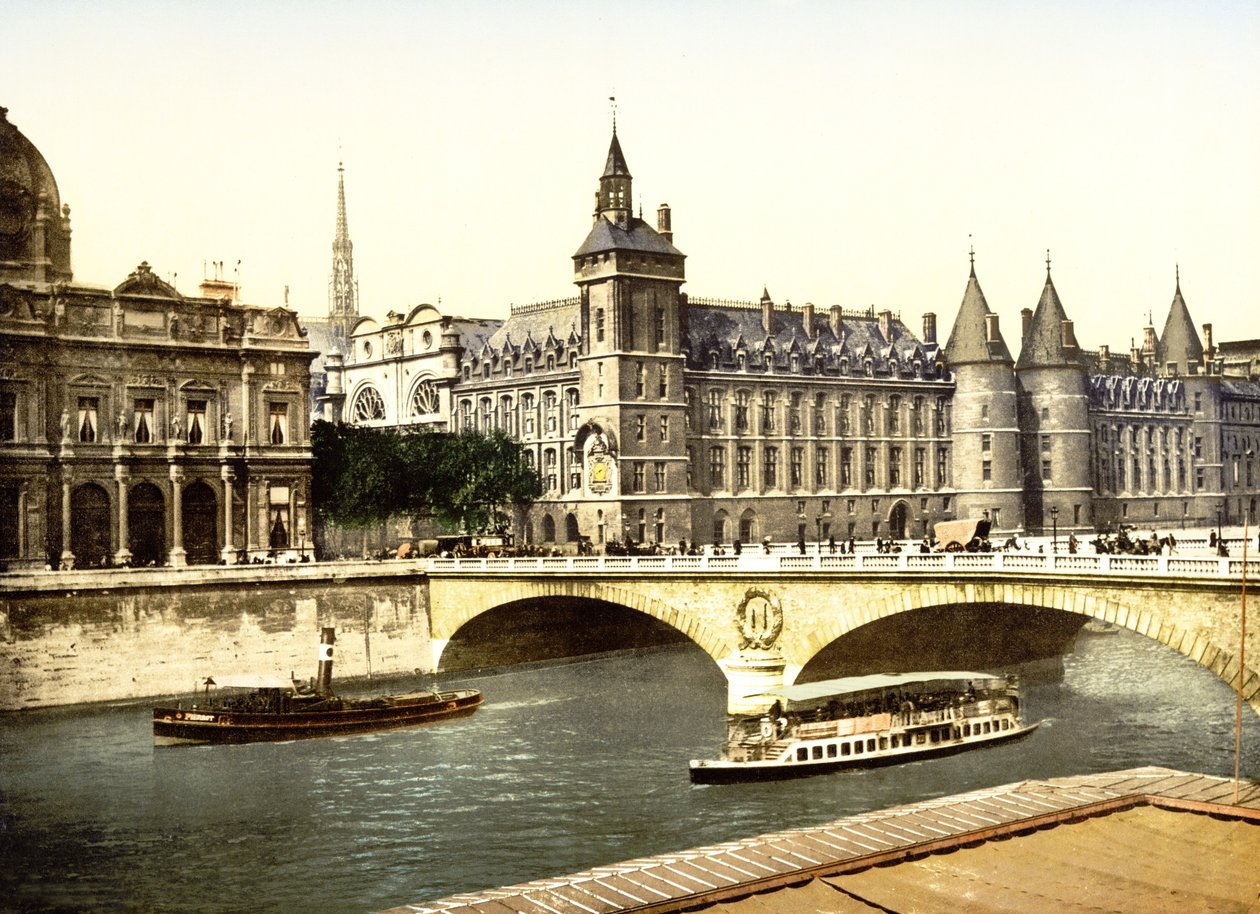 Bridge at the Change og Palais de Justice, Paris (håndfarvet foto) af English School