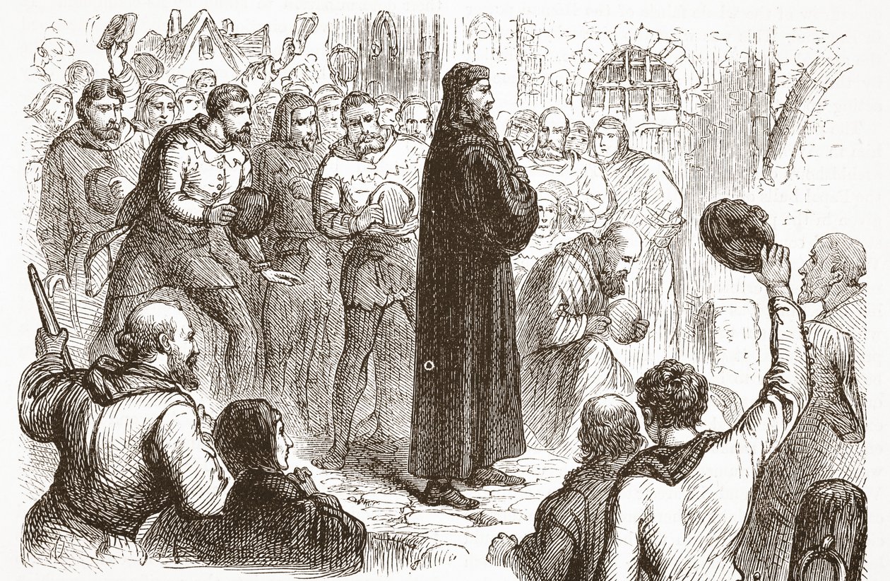 Populær demonstration på Lambeth Palace til fordel for Wicliffe, illustration fra The History of Protestantism af James Aitken Wylie (1808-1890), pub. 1878 af English School