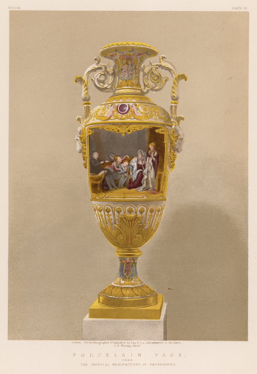 Porcelænsvase fra Den Kejserlige Manufaktur, Skt. Petersborg (chromolitho) af English School