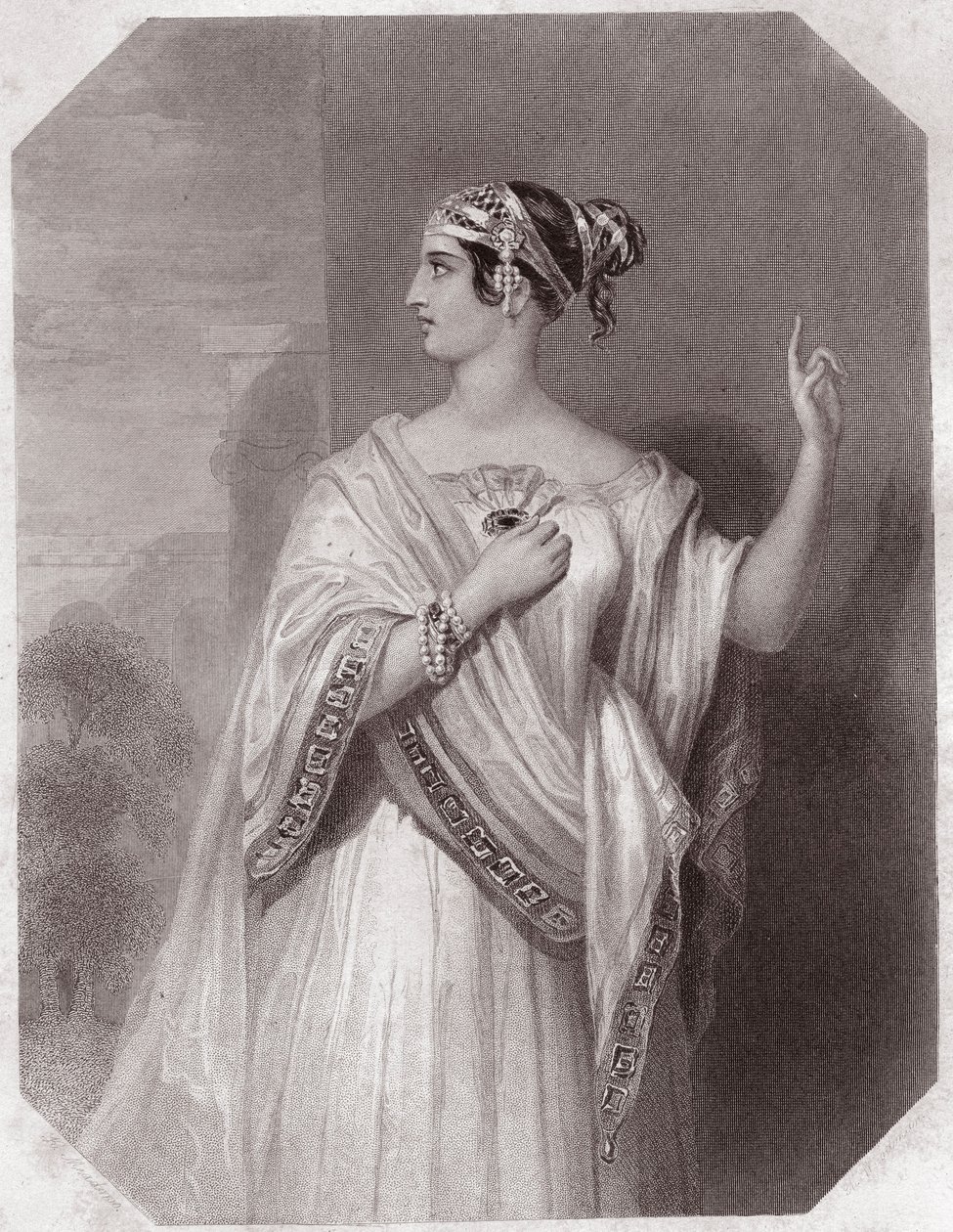 Porcias hustru til Brutus (Portia Wife of Brutus) (Jules Cesar - Julius Cæsars tragedie) i - "" Galerie des femmes de Shakespeare, samling af 45 seriøse portrætter af de tidlige London-kunstnere, beriget med kritiske og litterære meddelelser" ”” cir af English School