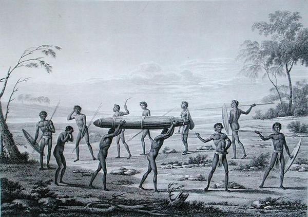 Port Jackson, New Holland: Aborigine Burial Ceremony, fra "Voyage Autour du Monde sur les Corvettes de L