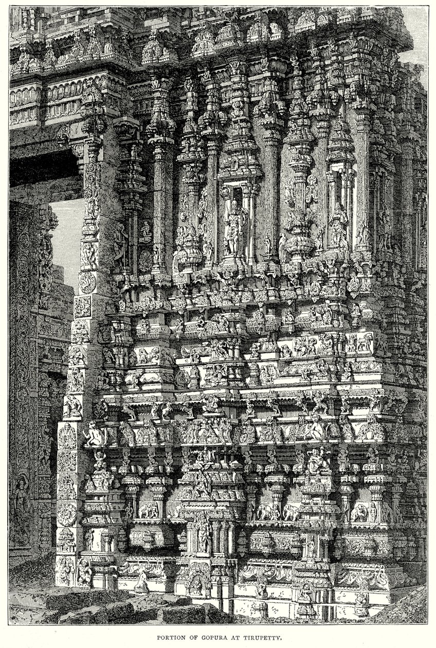 En del af Gopura i Tirupetty (gravering) af English School