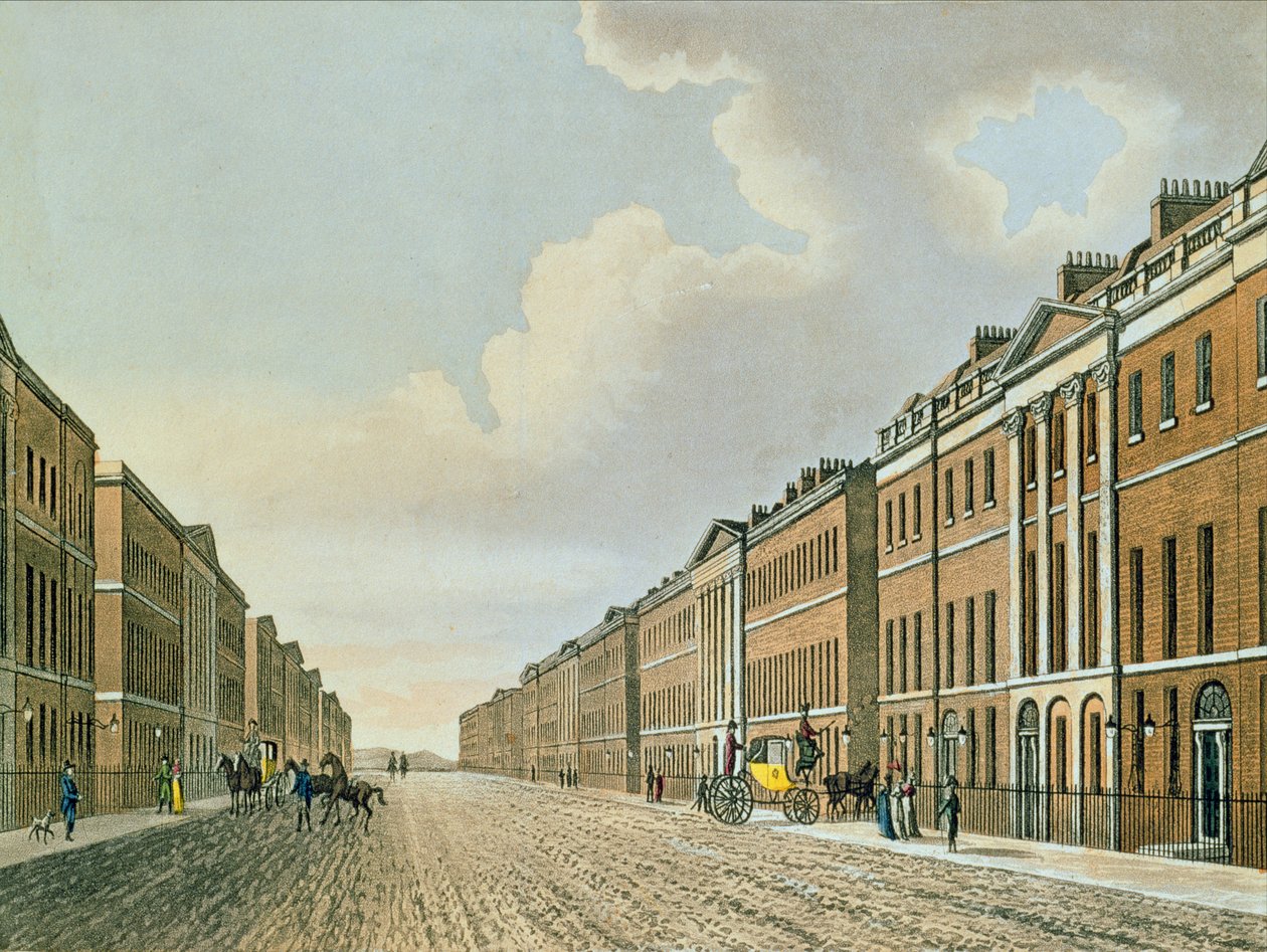 Portland Place, ca. 1812 (farvet akvatint) af English School
