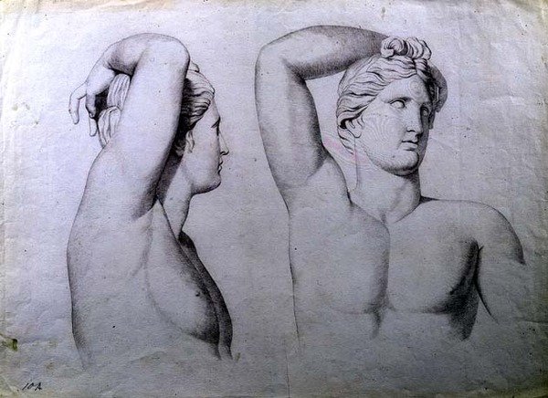 Portrætbuster af nøgenbilleder, ca. 1780 (kridt på papir) af English School