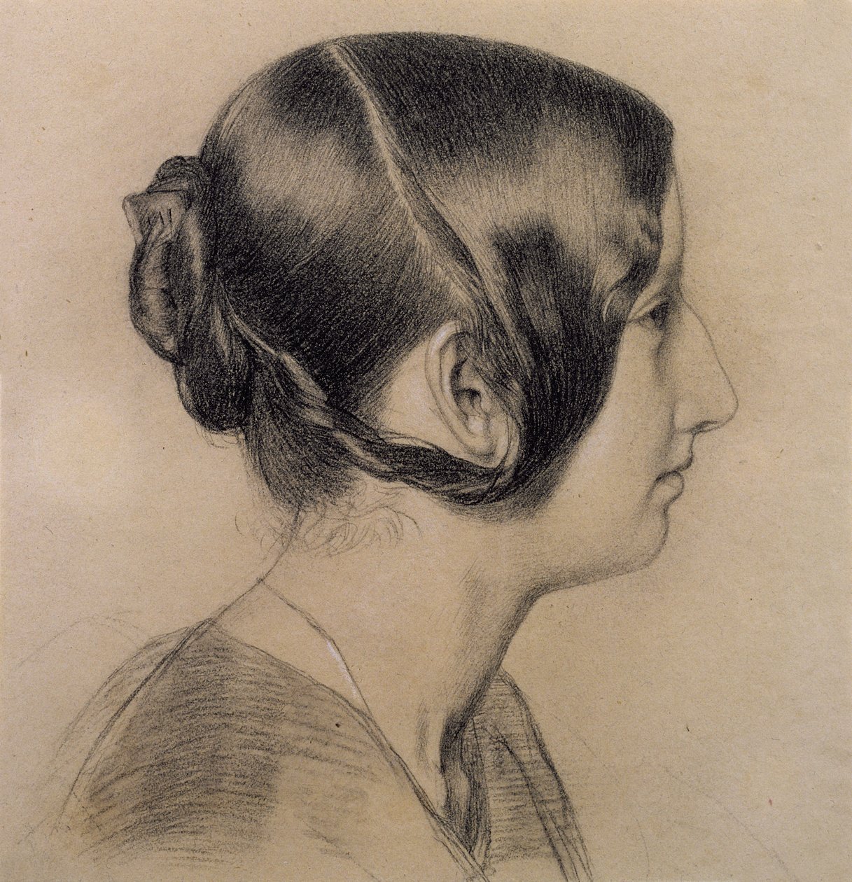 Portrætprofil af en ung dame, ca. 1840 (farvet kridt på papir) af English School