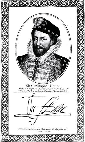 Portræt og signatur af Sir Christopher Hatton (1540-91) af English School