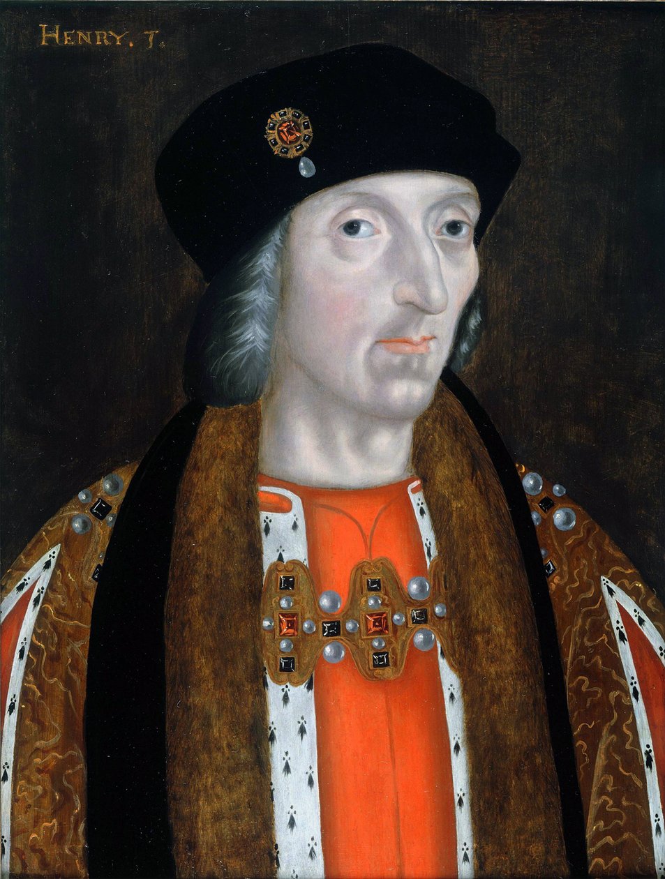 ""Portræt af Kong Henry VII af England (1457-1509)"" Maleri fra den engelske skoles private samling af English School