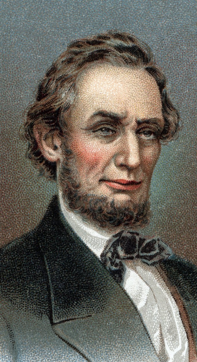 Portræt af Abraham Lincoln - Portræt af Abraham Lincoln (1809-1865) 16. præsident for USA - Fra serien "" Leaders of Men"" - Chromolithography - English School, 20. århundrede - af English School