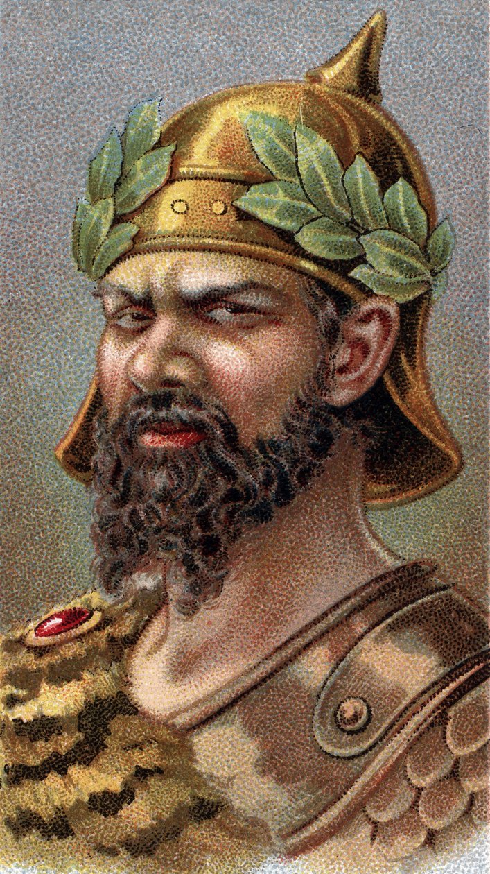 Portræt af Hunneren Attila (c.406-453) - Fra serien "" Leaders of Men"" - Chromolithography - English School, 20. århundrede - af English School