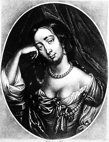 Portræt af Barbara Villiers, hertuginde af Cleveland (1641-1709) graveret af Richard Earlom (1743-1822) fra Illustrious Characters in British History (mezzotint) af English School