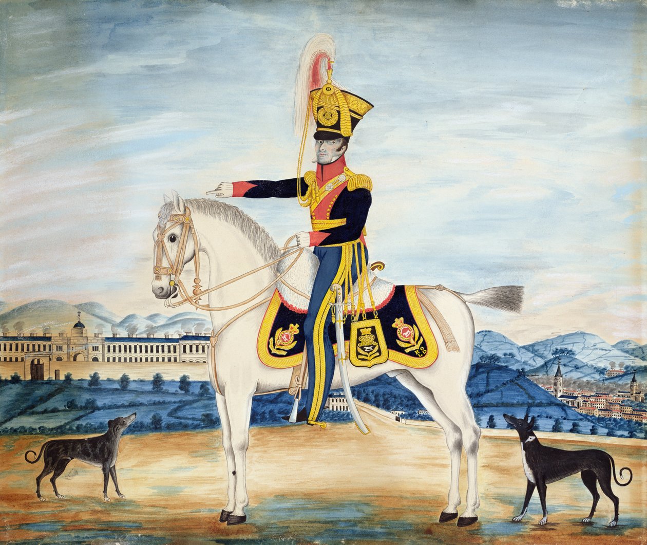 Portræt af kaptajn William Manfull i fuld militærdragt, 1822 (wc, gouache og blyant på papir) af English School