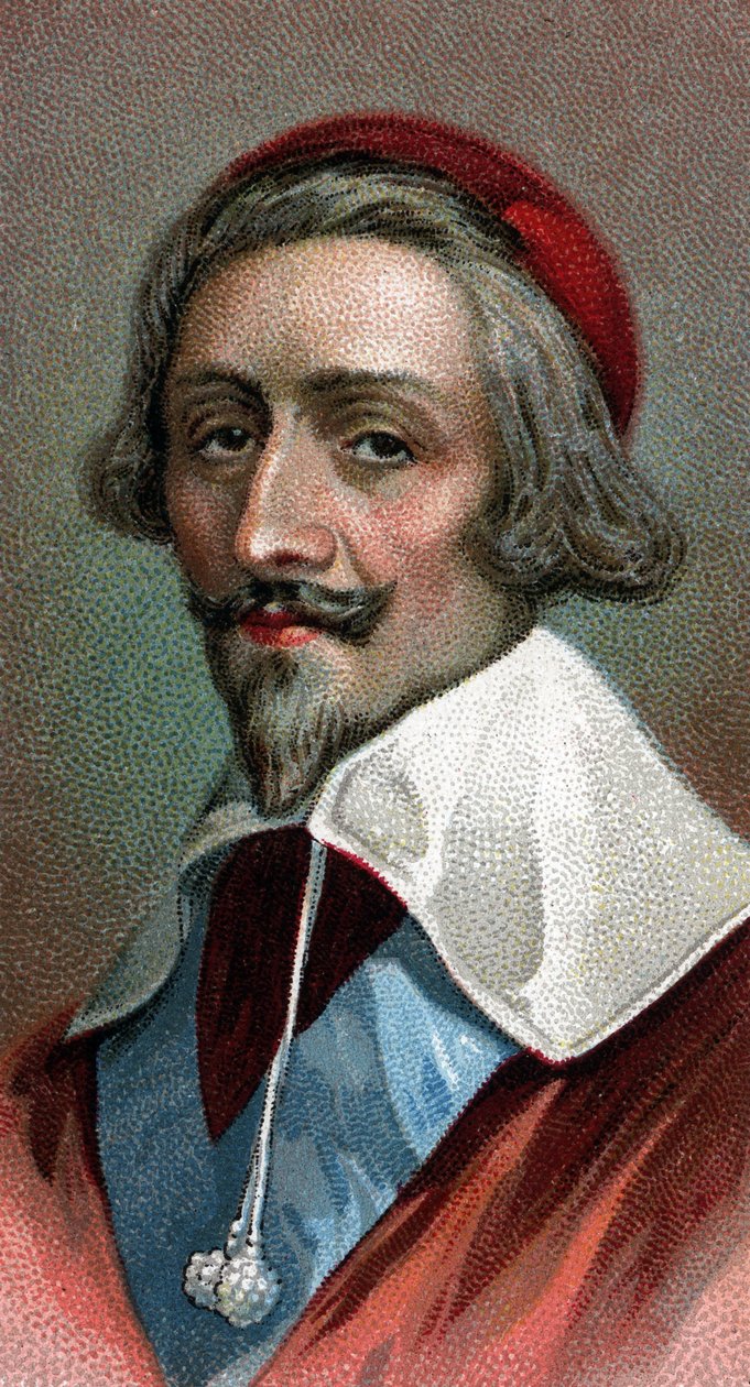 Portræt af kardinal Richelieu (Armand Jean du Plessis, kardinal de Richelieu) (1585-1642), fransk gejstlig, adelig og statsmand - Fra serien "" Leaders of Men"" - Chromolithography - English School, 20. århundrede - af English School