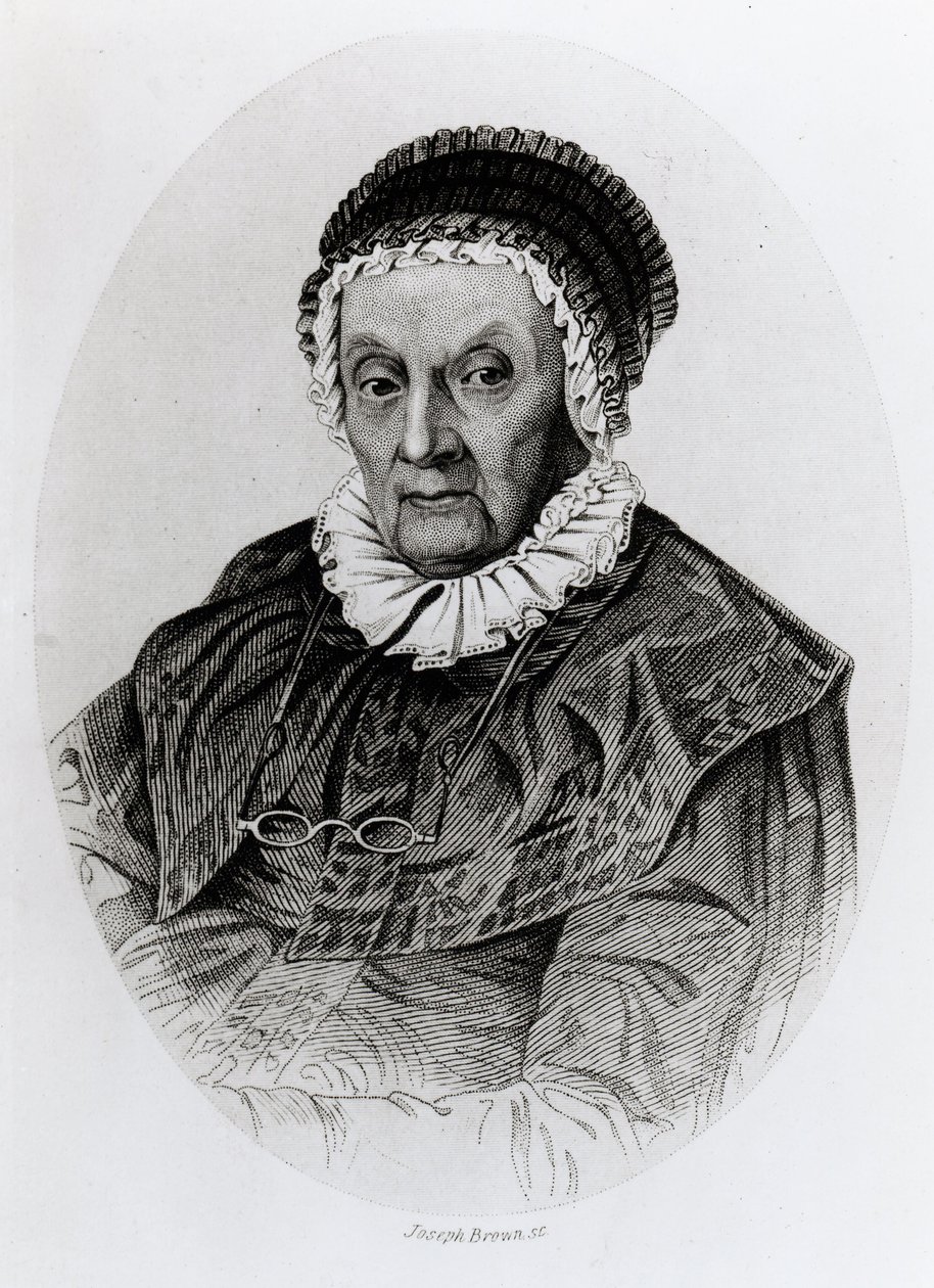 Portræt af Caroline Herschel (1750-1848) i en alder af 92, indgraveret af Joseph Brown af English School
