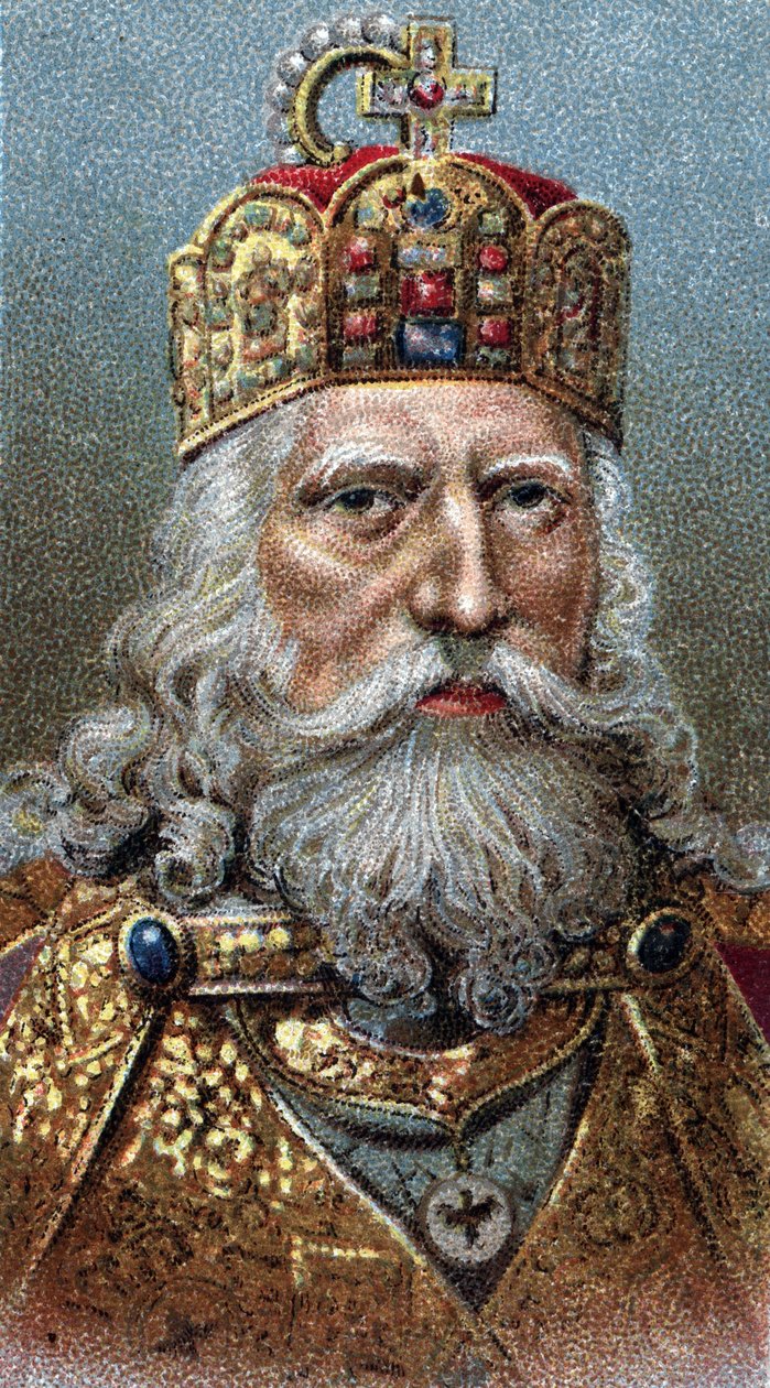 Portræt af Karl den Store (742-814), kongen af frankerne - Charles den Store - Fra serien "" Leaders of Men"" - Chromolithography - English School, 20. århundrede - af English School