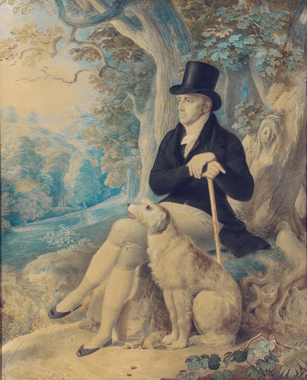 Portræt af Charles Lee, rektor for Wootton, fuld længde, med en hund, i Wootton Park, Oxfordshire, 1861 af English School