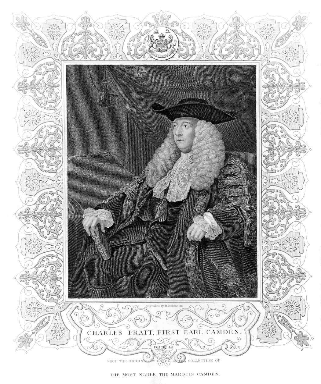 Portræt af Charles Pratt, 1. jarl Camden, indgraveret af H. Robinson af English School
