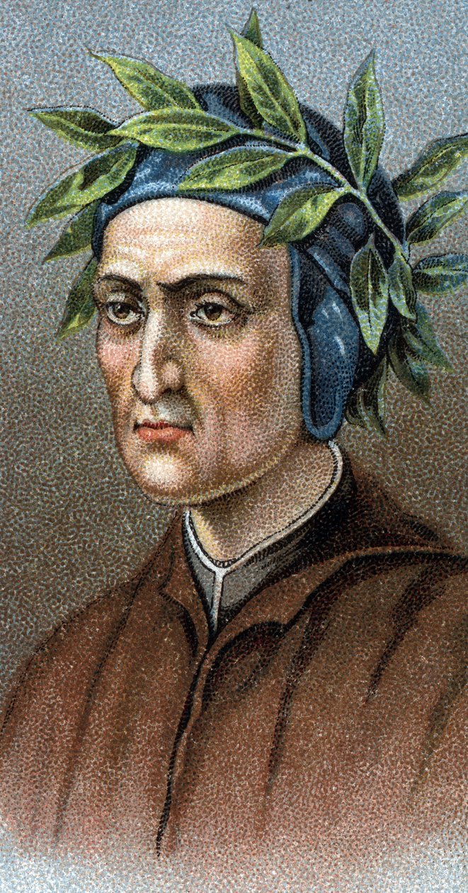 Portræt af DANTE ALIGHIERI (1265-1321) Italiensk digter - Fra serien "" Leaders of Men"" - Chromolithography - English School, 20. århundrede - af English School
