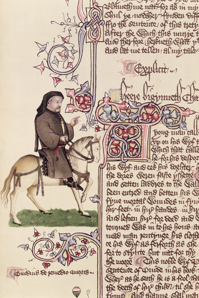 Portræt af Geoffrey Chaucer (ca. 1342-1400) faksimile fra The Canterbury Tales af Geoffrey Chaucer (ca. 1342-1400) af English School