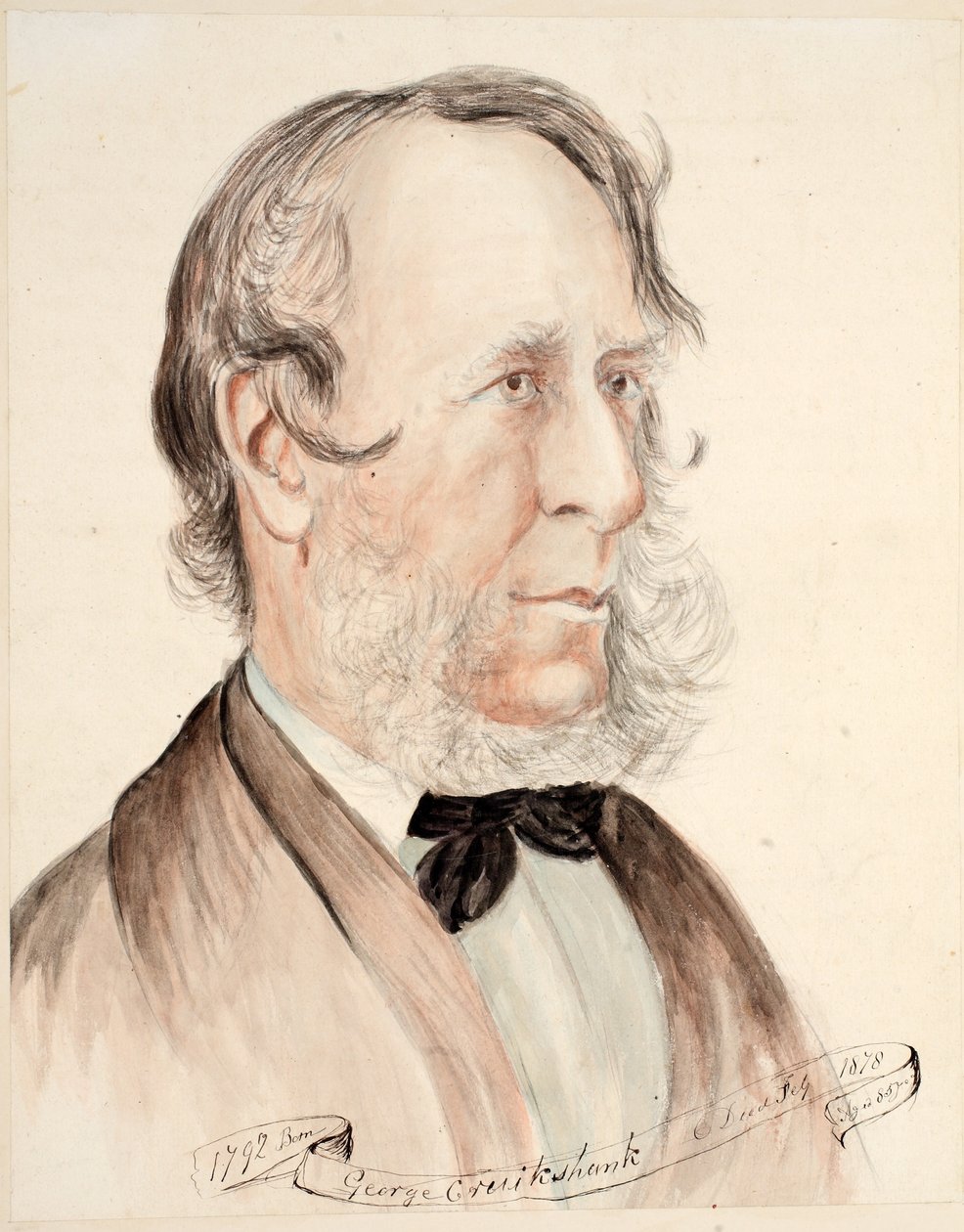 Portræt af George Cruikshank (akvarel på papir) af English School