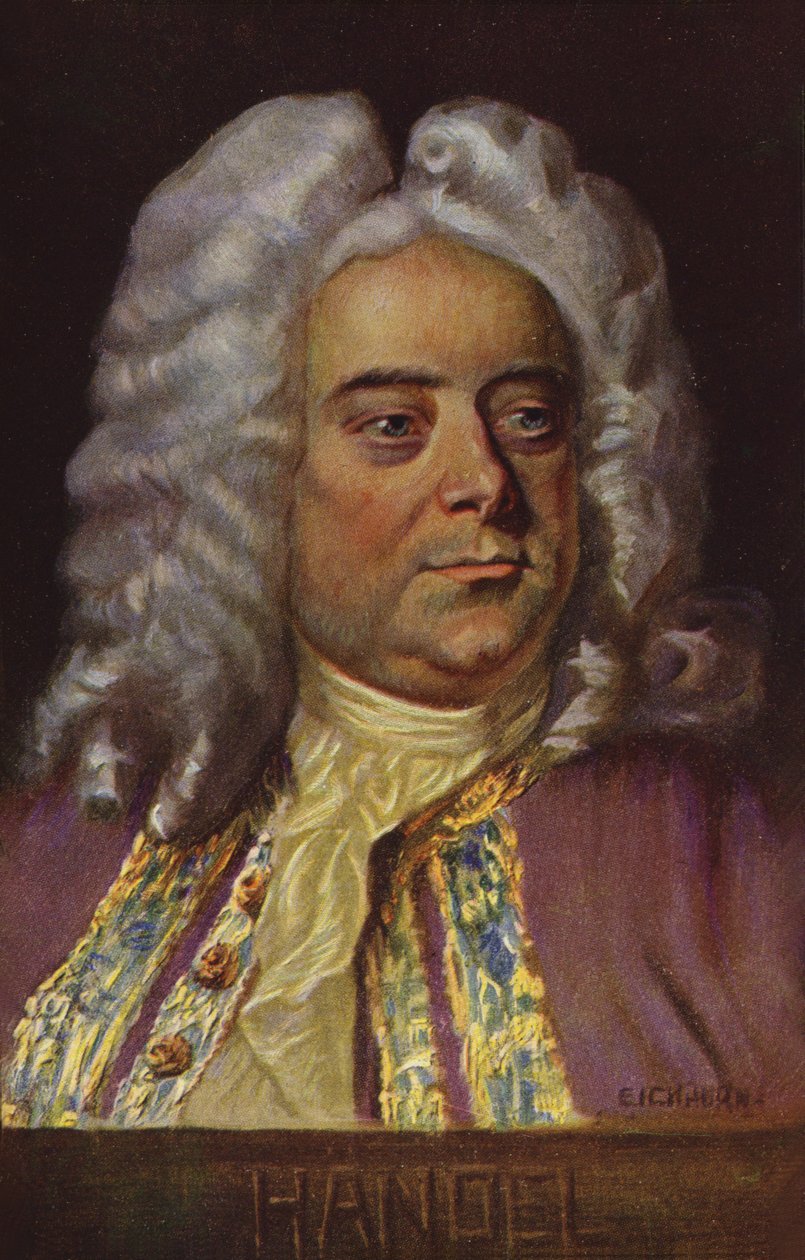 Portræt af George Friedrich Händel (farvelitografi) af English School