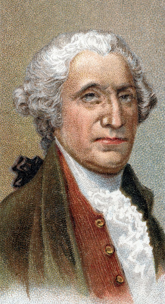 Portræt af George Washington (1732-1799), amerikansk politiker og militærleder, første præsident i USA - Fra serien "" Leaders of Men"" - Chromolithography - English School, 20. århundrede - af English School