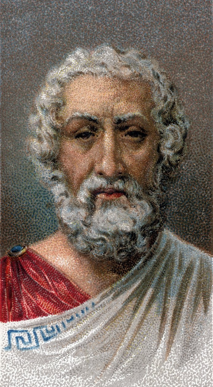 Portræt af HOMER (9.-8. århundrede f.Kr.) - Græsk digter - Portræt af Homere (9. århundrede f.Kr.) Græsk digter - Fra serien "" Leaders of Men""" - Chromolithography - English School, 20. århundrede - af English School