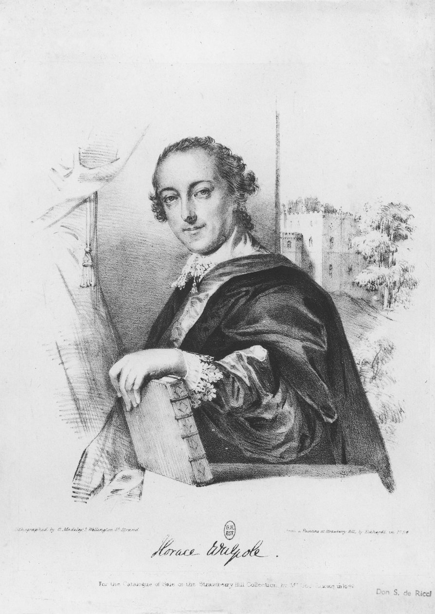 Portræt af Horace Walpole (1717-97) greve af Orford, graveret af G. Madeley, 1754 (gravering) (bw foto) af English School