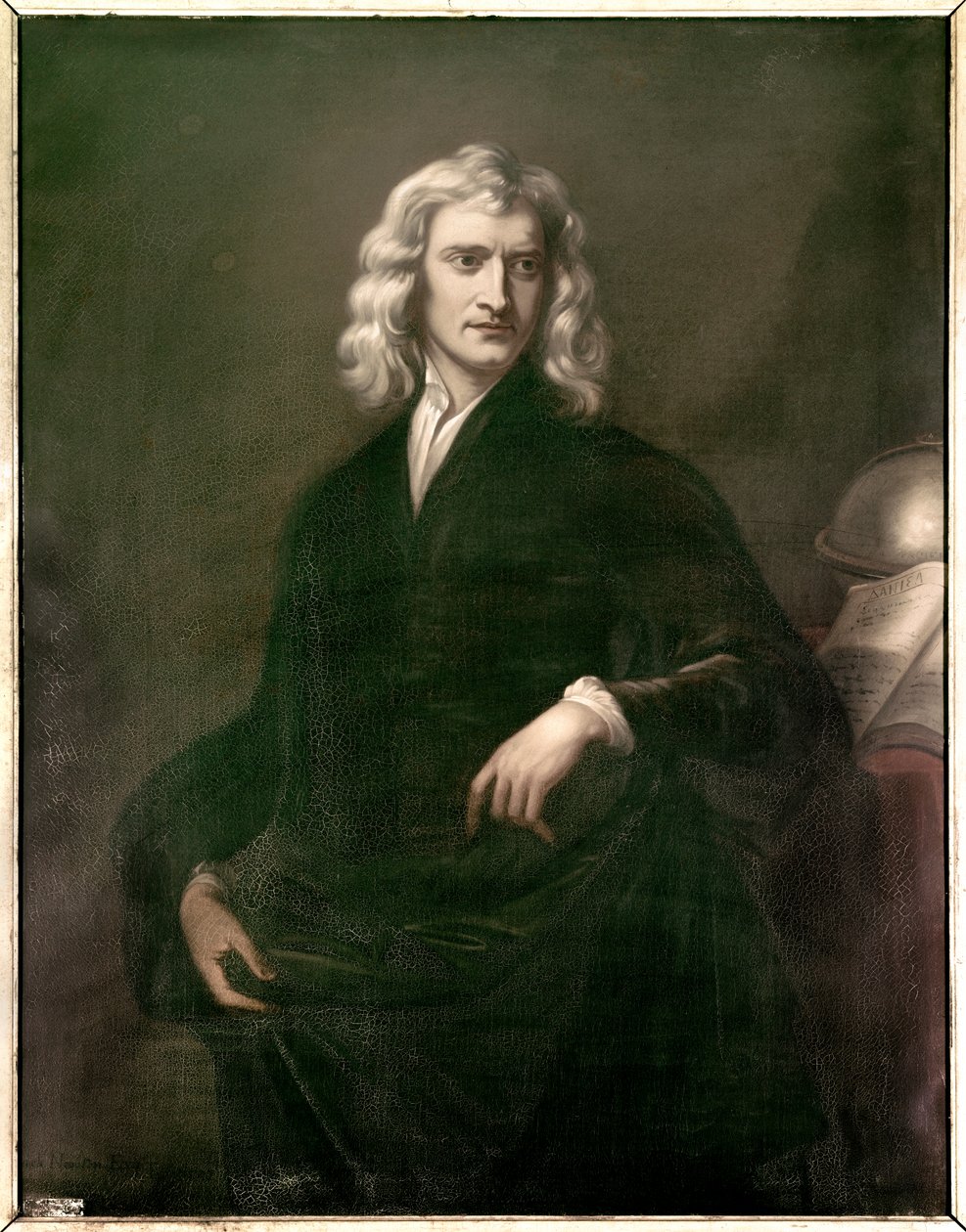 Portræt af Isaac Newton (1642 - 1727), filosof og matematiker. Anonymt engelsk maleri af English School