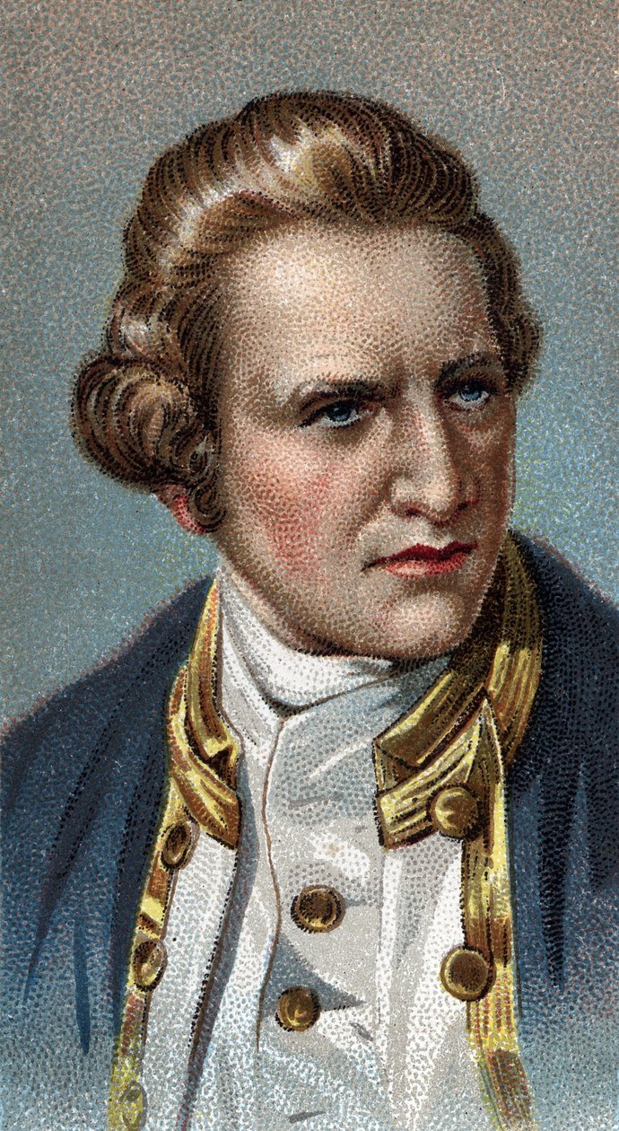 Portræt af James Cook - Portræt af James Cook (1728 - 1779), britisk navigatør - Fra serien "" Leaders of Men"" - Chromolithography - English School, 20. århundrede - af English School