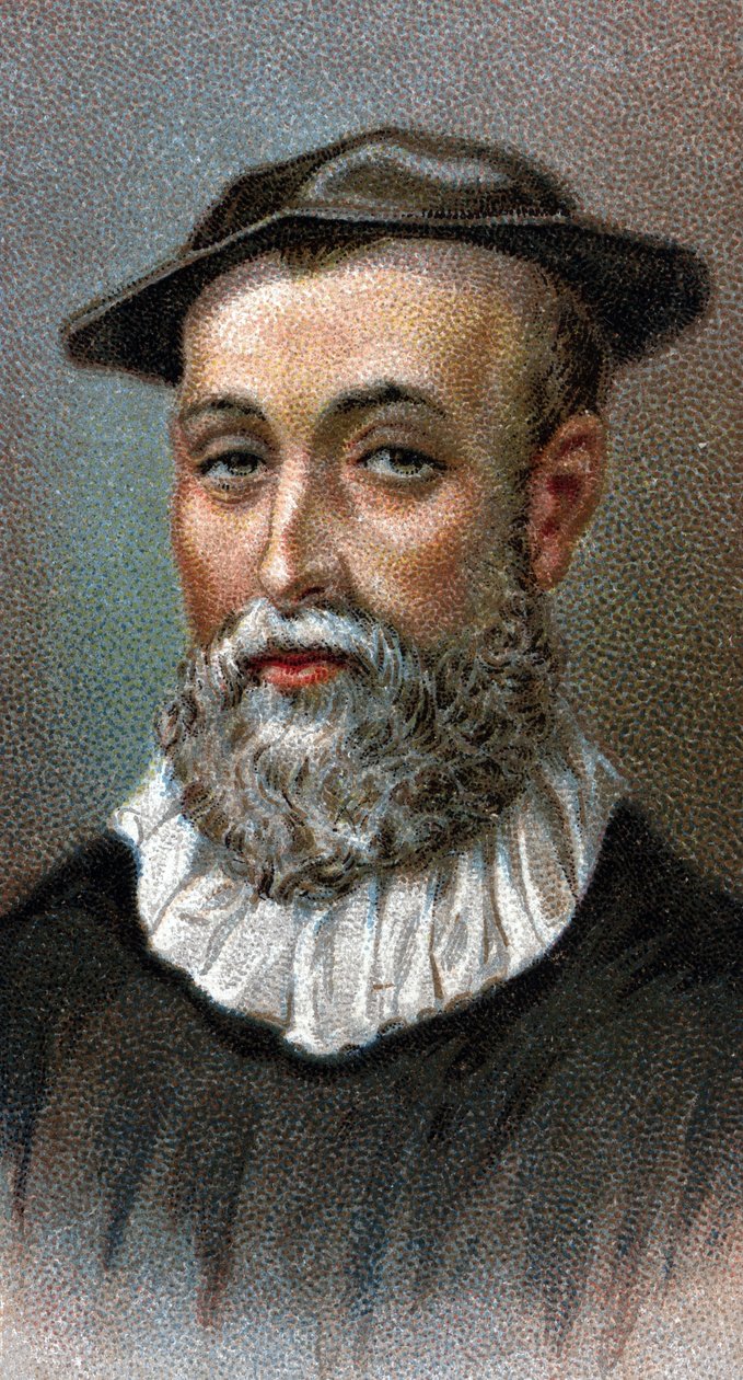 Portræt af John Knox (1514-1572). Skotsk præst, leder af den protestantiske reformation i Skotland - Fra serien "" Leaders of Men"" - Chromolithography - English School, 20. århundrede - af English School