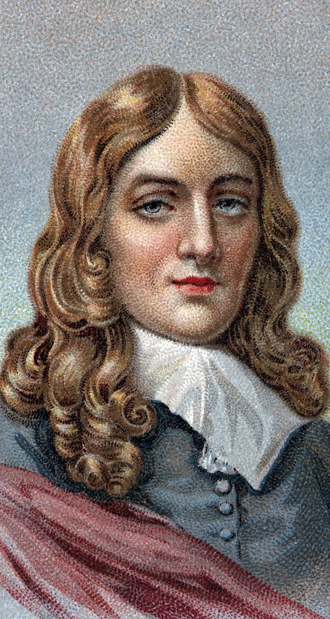 Portræt af John Milton (1608-1674) - Fra serien "" Leaders of Men"" - Chromolithography - English School, 20. århundrede - af English School