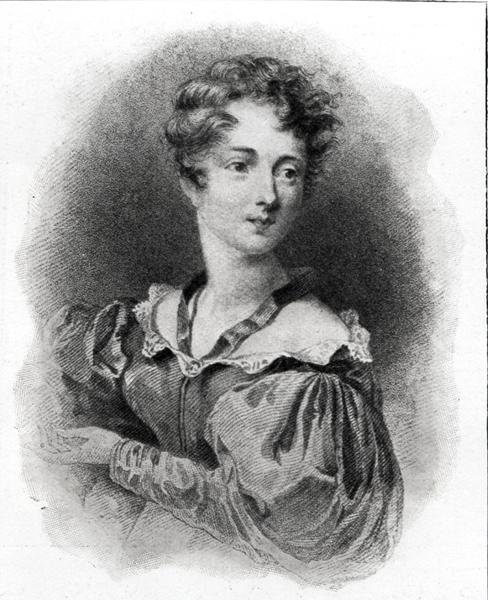 Portræt af Lady Caroline Lamb (f.1785) (litho) (s/h foto) af English School