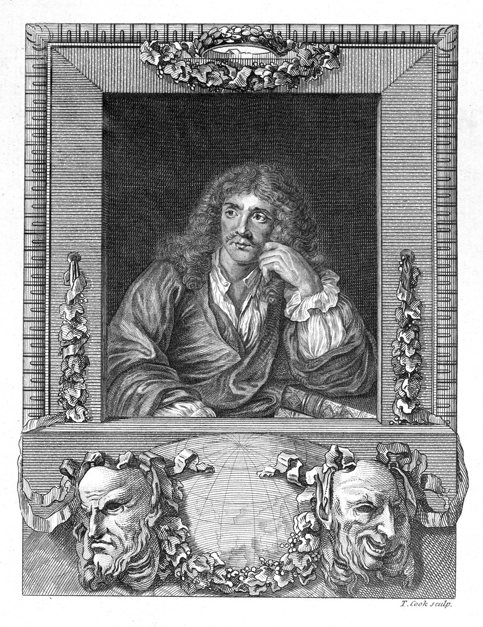 Portræt af Moliere (gravering) (bw foto) af English School