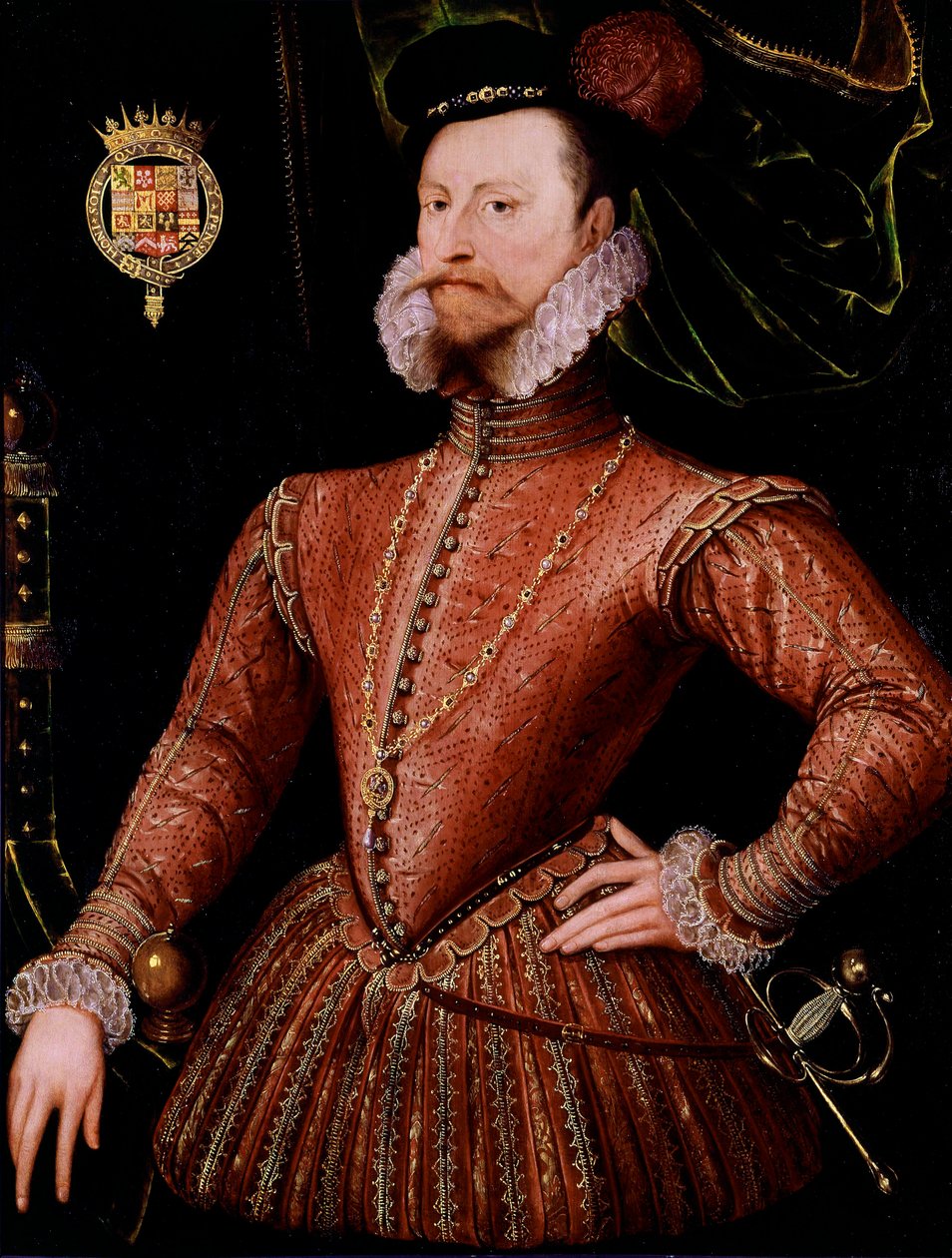 Portræt af Robert Dudley, jarl af Leicester (1532-1588) favorit af Elisabeth Iere Anonym maleri af den engelske skole. 16. århundrede. Søn 1,08x0,82 m London, Nationalt portrætgalleri af English School
